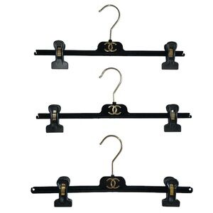 3 pcs Gold plated Chanel CC auth black velvet hangers boutique pant skirt jacket